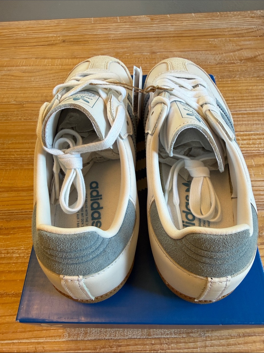 adidas Samba Sneakers in White, Blue-ish Gray & Gum - Picture 5 of 10